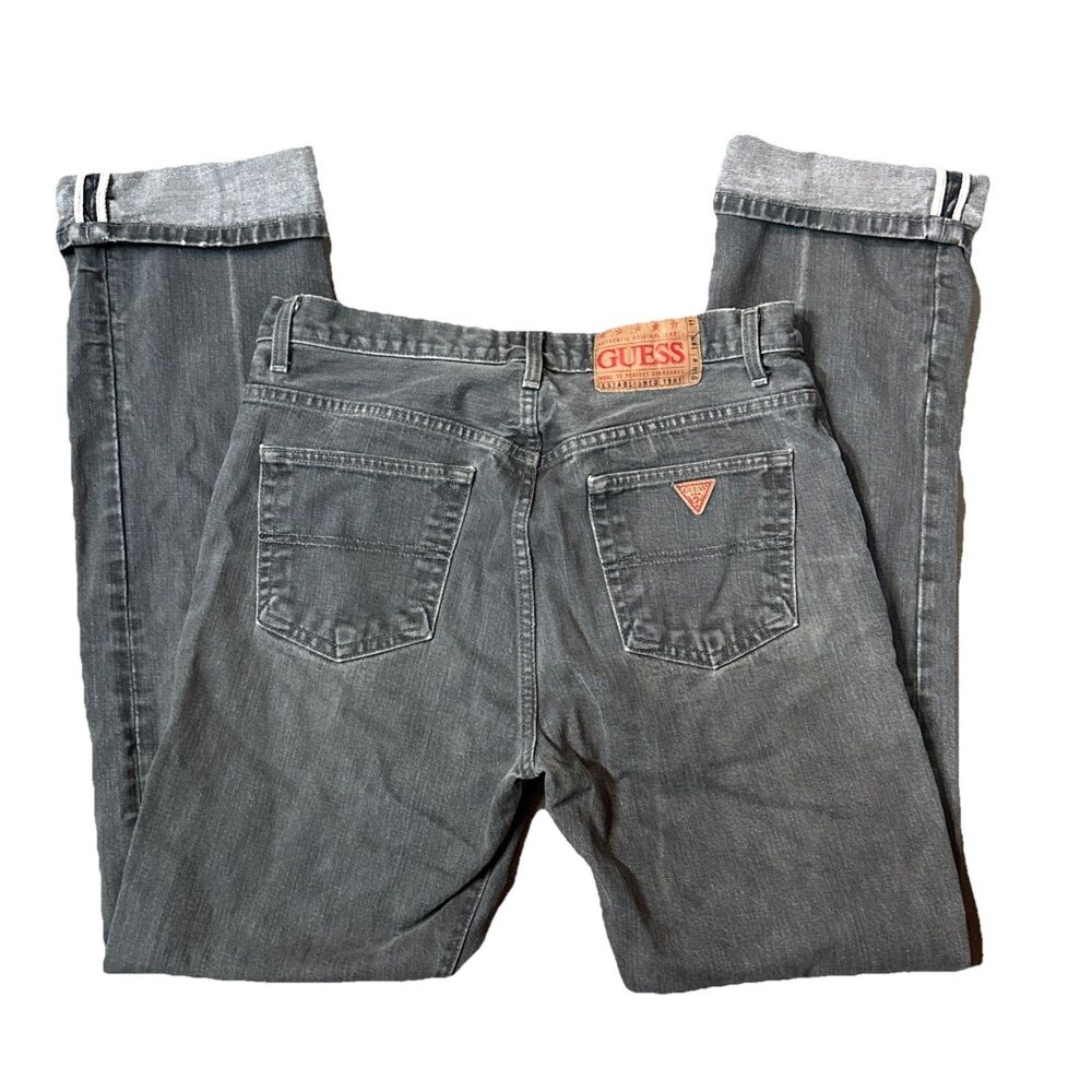 Vtg Guess Selvedge Jeans Mens Size 32X34 Made in USA Gray Denim Button Fly